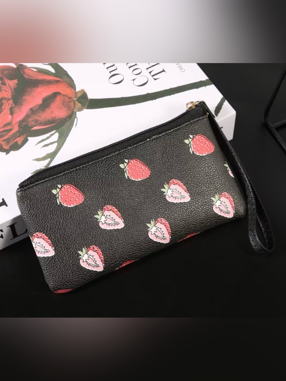 Black Strawberry Wristlet